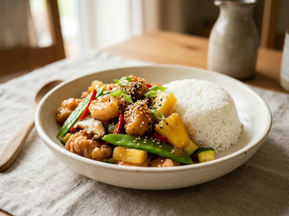 Crispy Pineapple Chicken and Shrimp