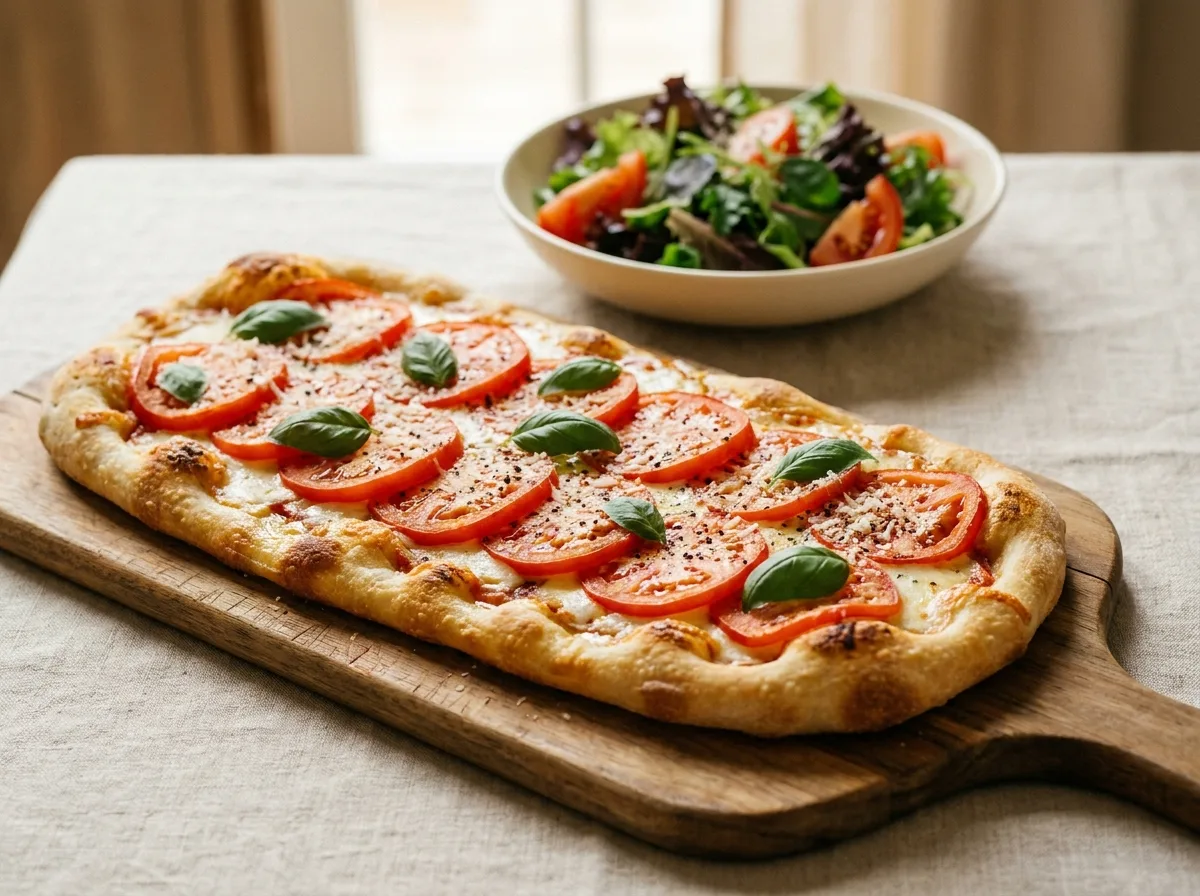 Fresh Basil, Tomato and Cheese Flatbread Pizza