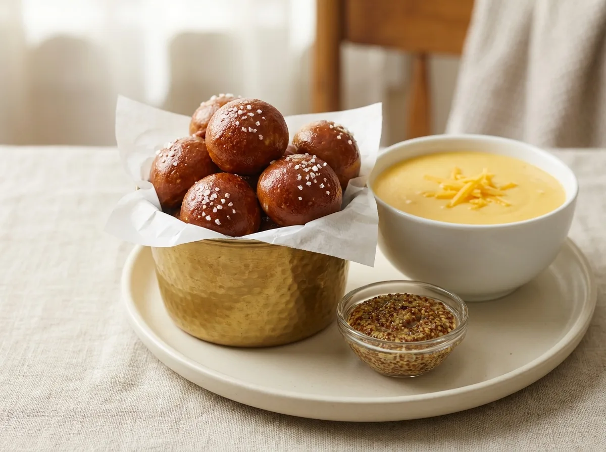 Pretzel Bites With Cheddar Cheese Fondue